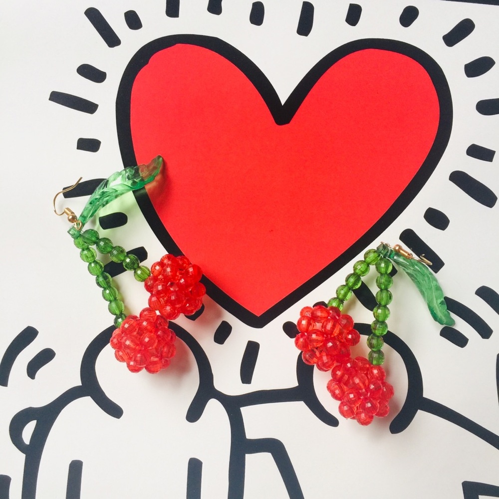 Beaded cherry drop earring